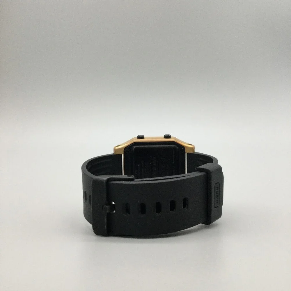 Nixon The Staple Mens Watch 39mm Gold Black Digital Alarm Backlight Silicone